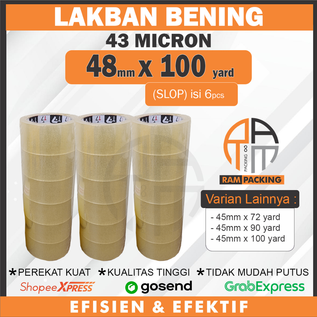 

SLOP isi 6, Lakban Bening 48mm x 100 Yard 43 Micron KUAT EKONOMIS