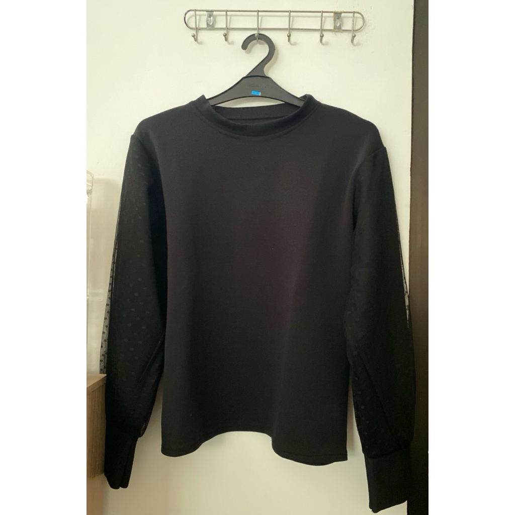 Blouse Scuba Hitam Polkadot Korea | atasan wanita blouse wanita hijab look