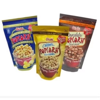 

Snack camilan oishi pop corn party size 100gr jagung berondong Varian Cokelat Mentega belgia keju Karamel