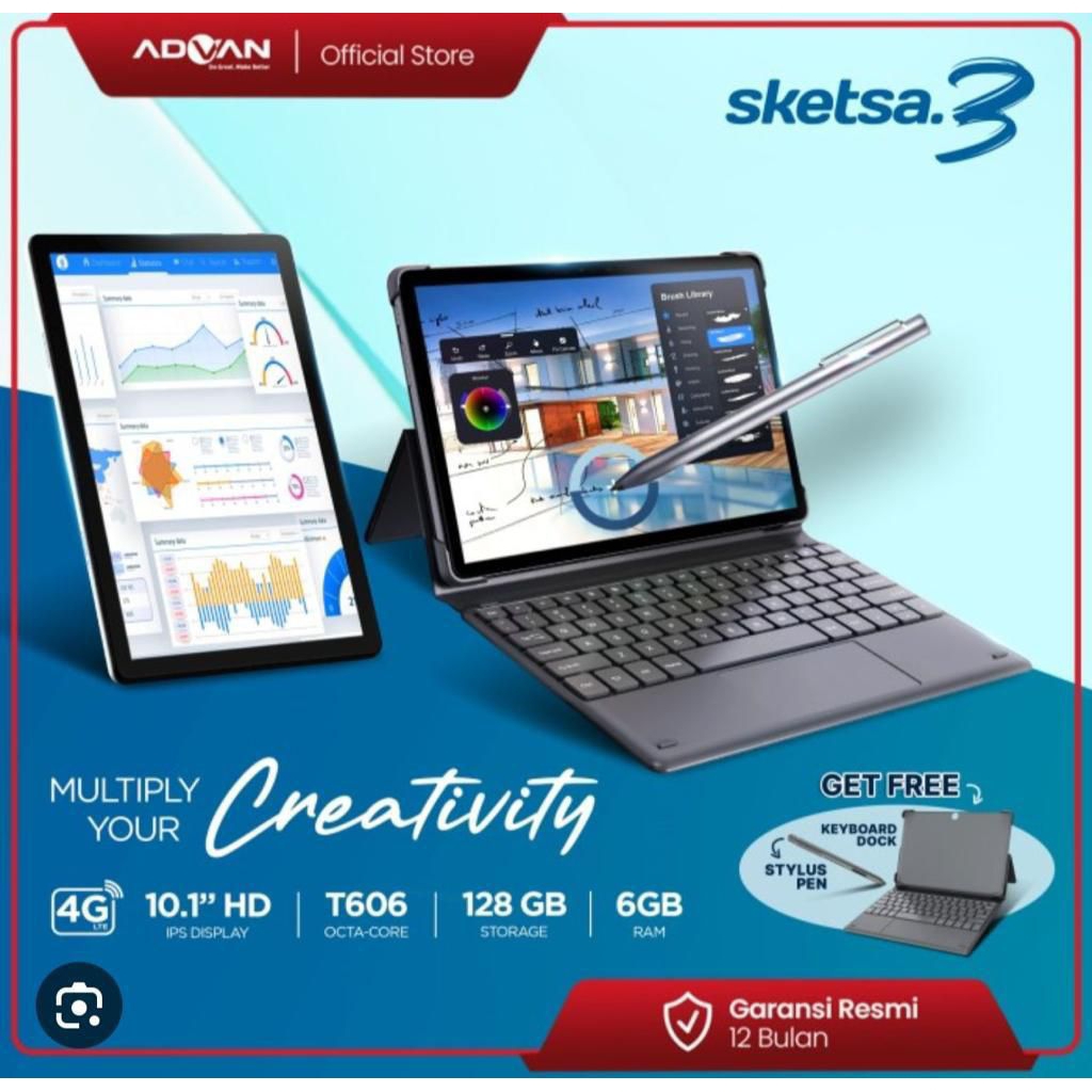 advan sketsa 3 6/128gb tablet 10.1 inch multifungsi original
