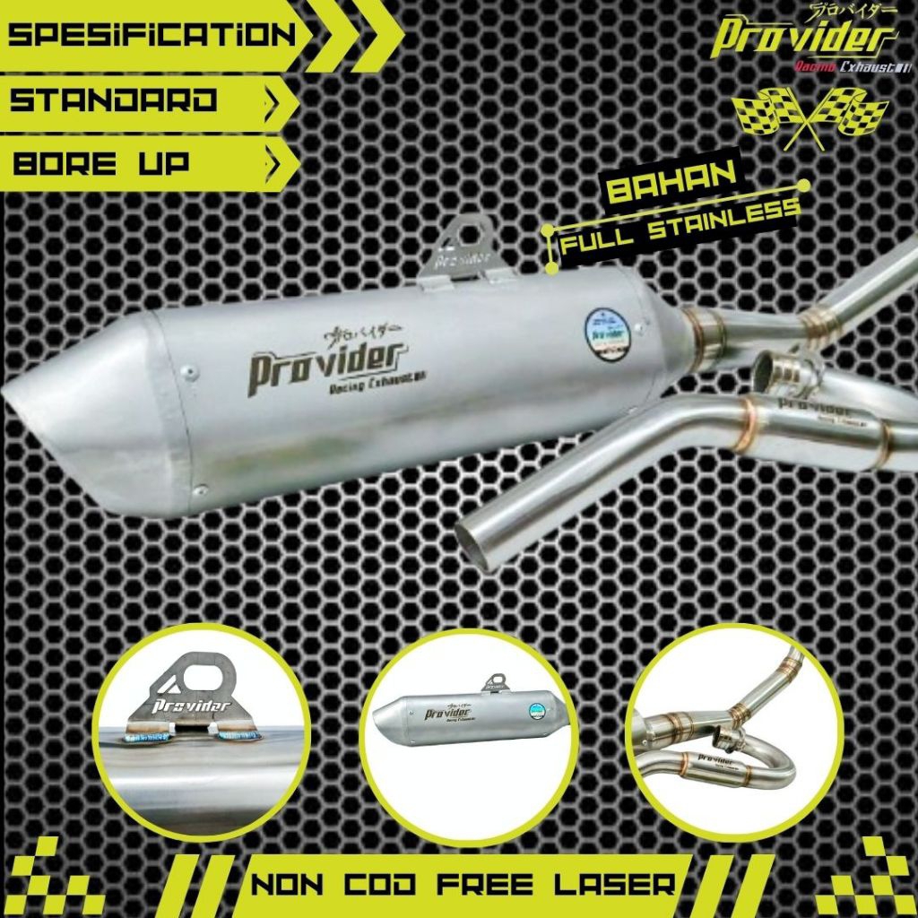 Knalpot Original Provider Full Stainless Bore Up dan Standard KLX 140/150 CRF 150L DTRACKER WR155 VI