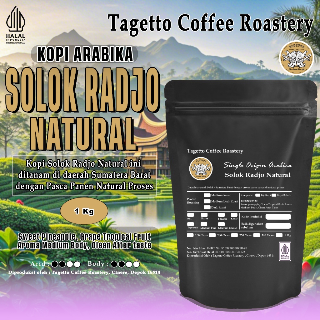 

BIJI KOPI ARABIKA SOLOK RADJO NATURAL 1KG | SPECIALTY ARABICA BEAN GROUND BUBUK 1 KG TAGETTO COFFEE