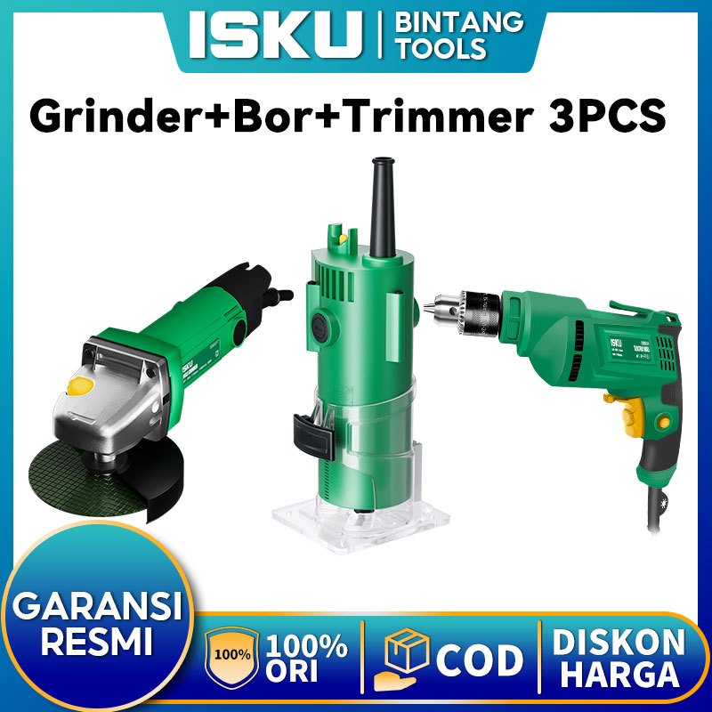 {3 Item Murah Paket Mesin Tukang Kayu Lengkap} ISKU Mesin Profil Kayu+Mesin Bor Listrik 700W+500W Te