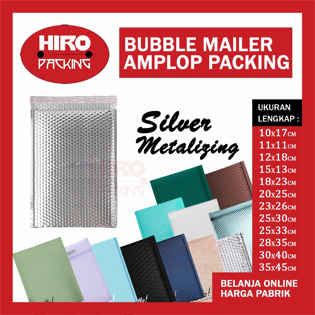 

Amplop bubble mailer Silver Metalizing Kantong Polybubble Bungkus Packing Envelope Polymailer Olshop Polos Ukuran 11x11 11x19 12x18 15x20 16x22 18x23