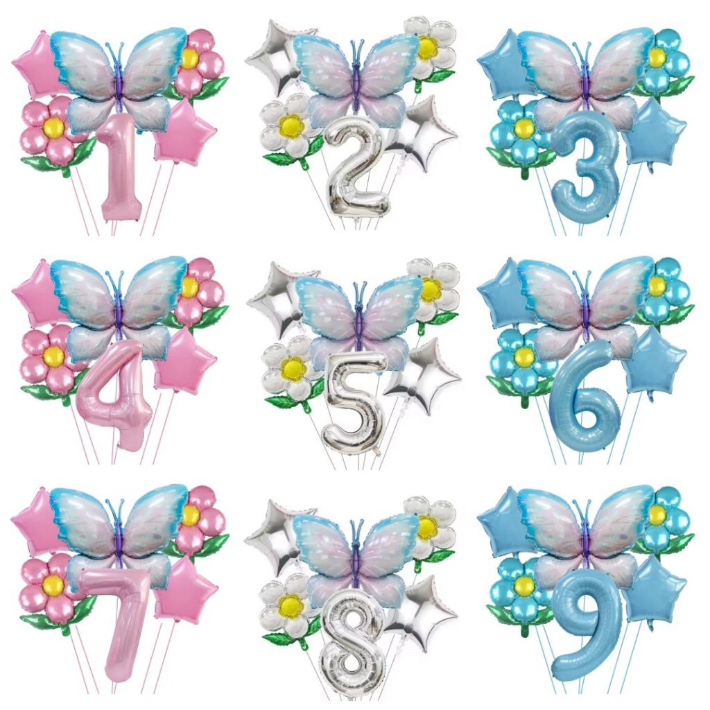 Set balon angka ulang tahun tema kupu kupu dekorasi balon ultah anak perempuan tema kupu kupu dekora