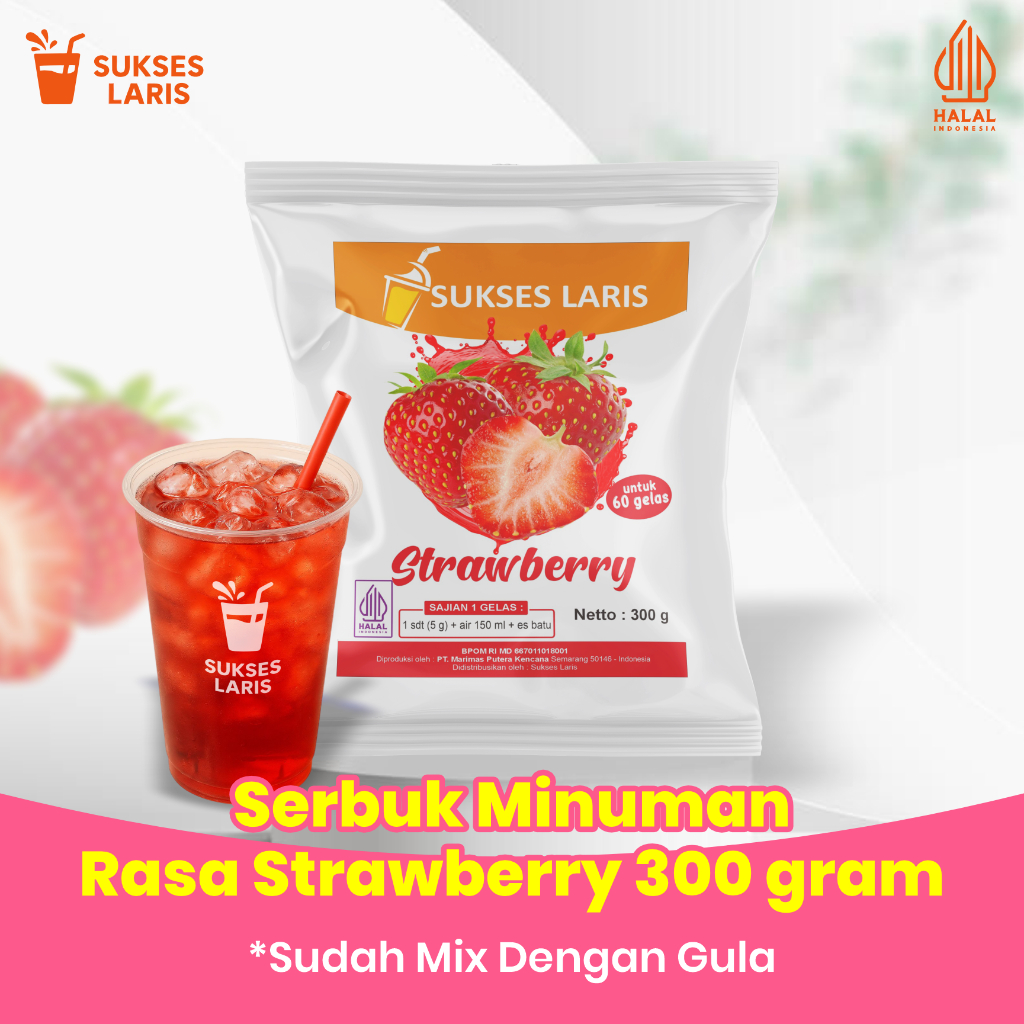

BUBUK MINUMAN RASA STRAWBERRY 300 GRAM | POWDER DRINK RASA | POWDER MINUMAN STROBERI