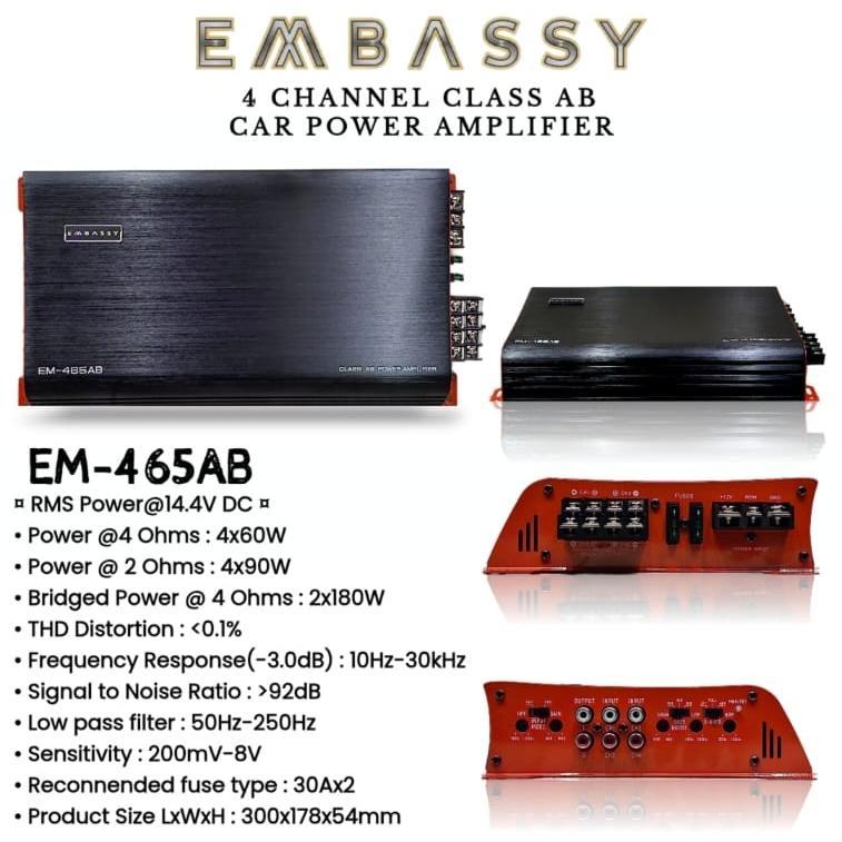 Power Embassy EM 465AB amplifier 4chanel audio mobil