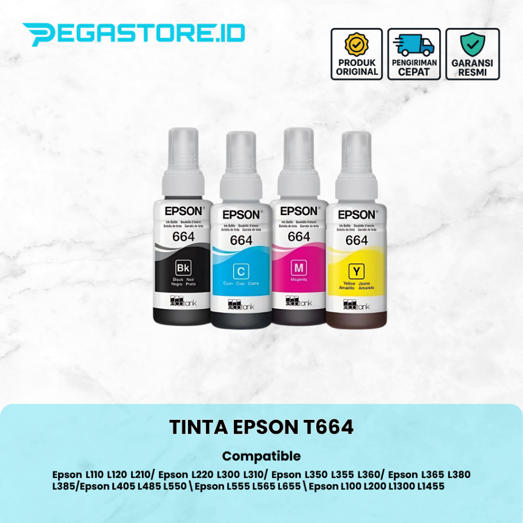 Tinta EPSON Refill T664 Printer L120 L210 L310 L360 L550 Tinta Printer ORIGINAL
