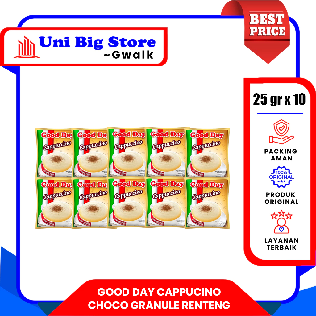 

GOOD DAY KOPI CAPPUCINO CAPPUCCINO CHOCO GRANULE RENTENG - (25 gr x 10 pcs)