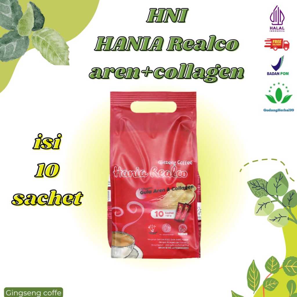 

HNI Hania Realco Ginseng Coffee Original Kopi Gula Aren dan Kolagen Isi 10 Sachet