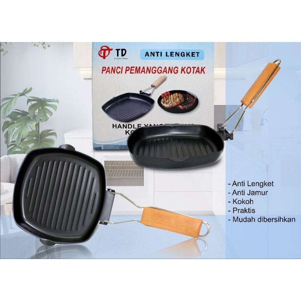 Panci pemanggang kotak, Grill pan serbaguna, pemanggang anti lengket anti karat