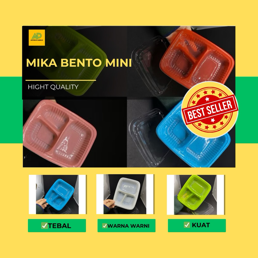 Mika Bento Mini Sekat 3 + Tutup Isi 25 Pcs / Mika Bento Mini Warna Warni Isi 50 pcs – Mika Sekat 3 T