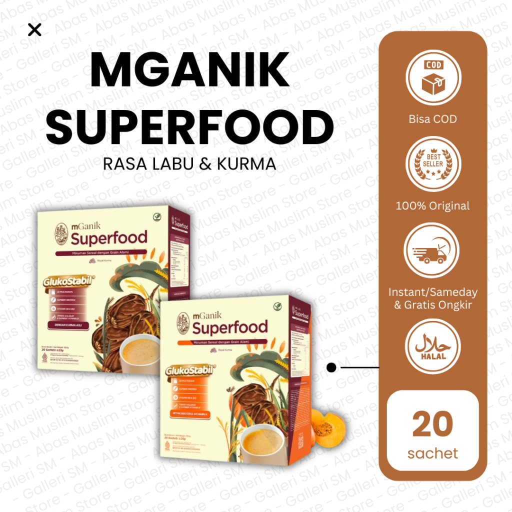 

Mganik Superfood Glukostabil Labu Royal Kurma Minuman Sereal Suplemen Diabetes 20 Sachet Original