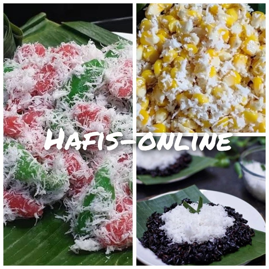 

jajan pasar siap santap cenil, ketan hitam, jagung manis