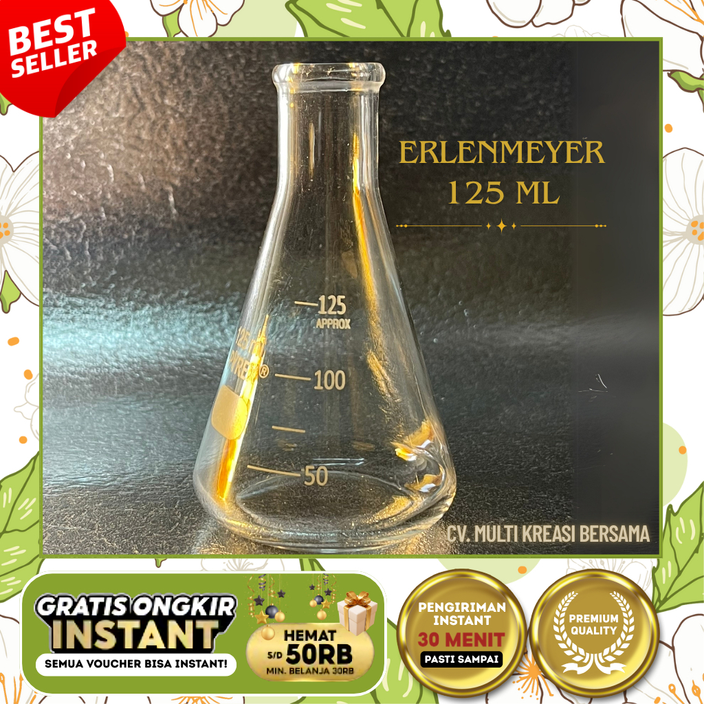 ERLENMEYER PYREX 125 ML/ CONICAL FLASK/ LABU ERLENMEYER (MEREK PYREX) 125 ML