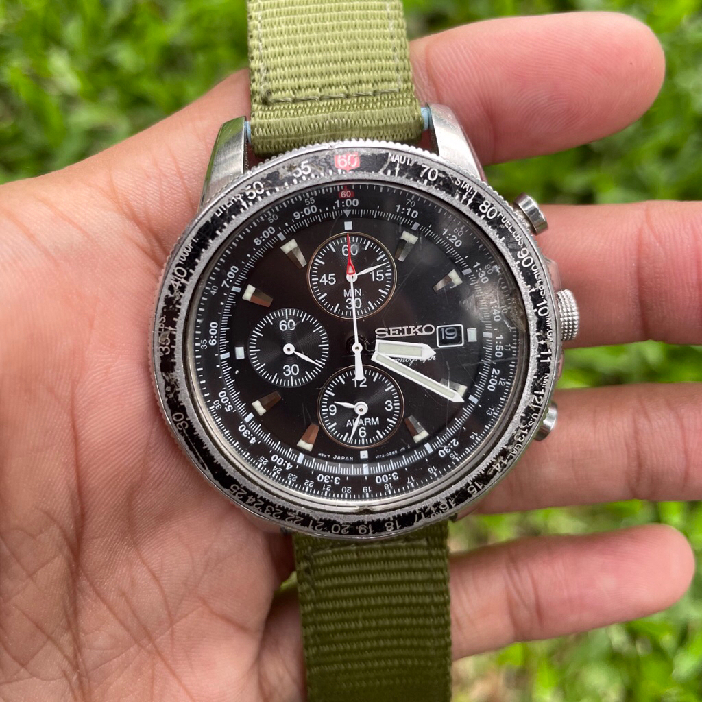 jam tangan Seiko pilots solar Chronograph filghtmaster original Quartz japan vintage jadul kuno anti