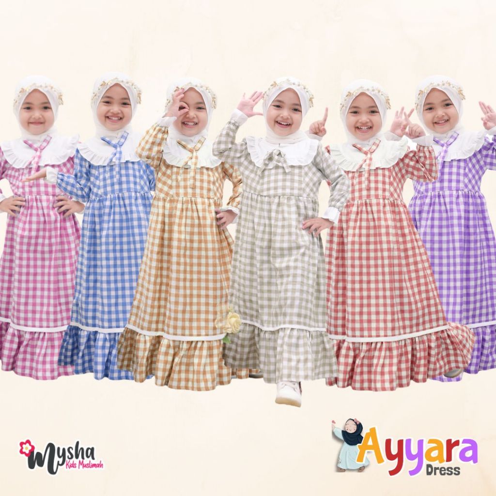 Mysha Kids muslimah - AYYARA Gamis anak Perempuan kotak kotak Baju muslim  Anak Dress Anak