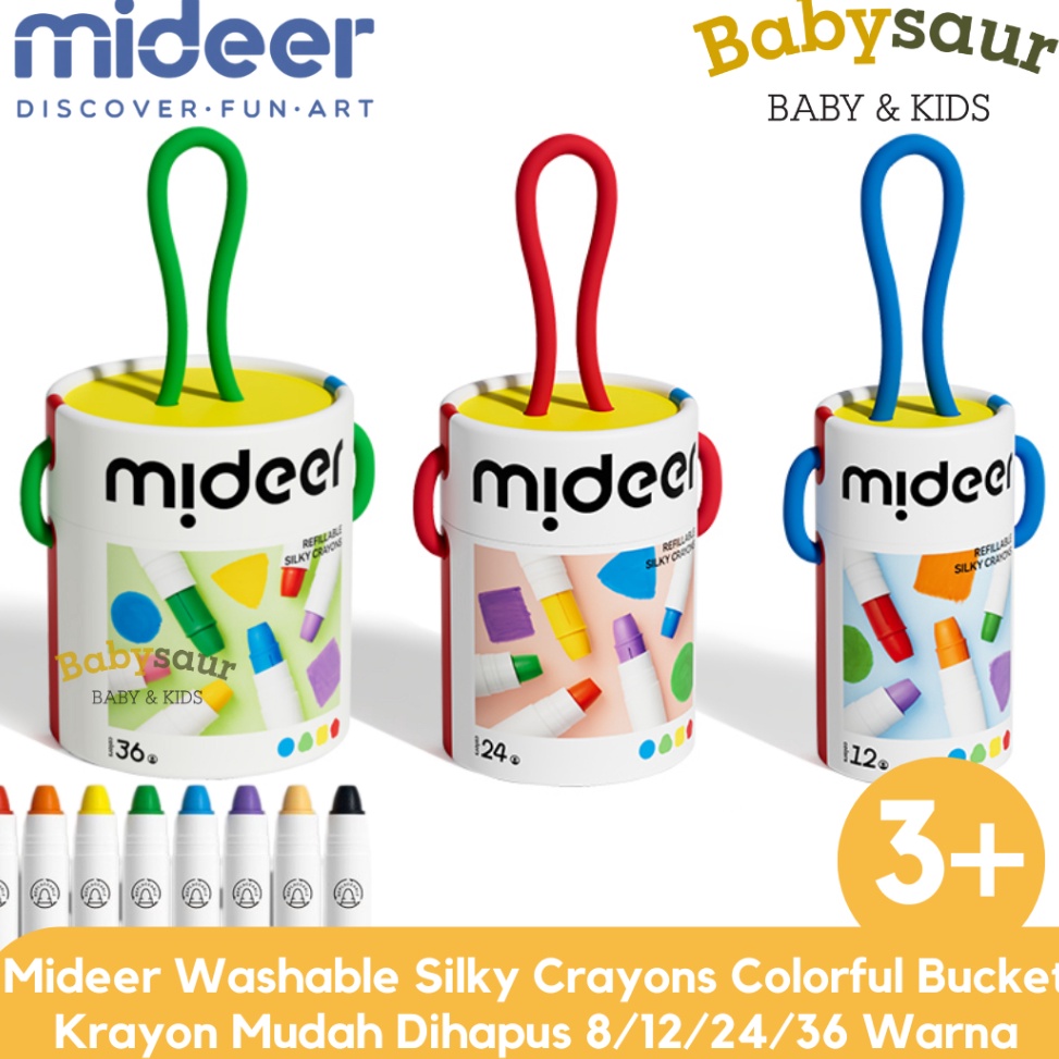 

Mideer Washable Silky Crayon 8 12 24 36 Warna Colorful Bucket Krayon Mewarnai Alat Warna Set Anak Wipe and Clean KODE O3R8