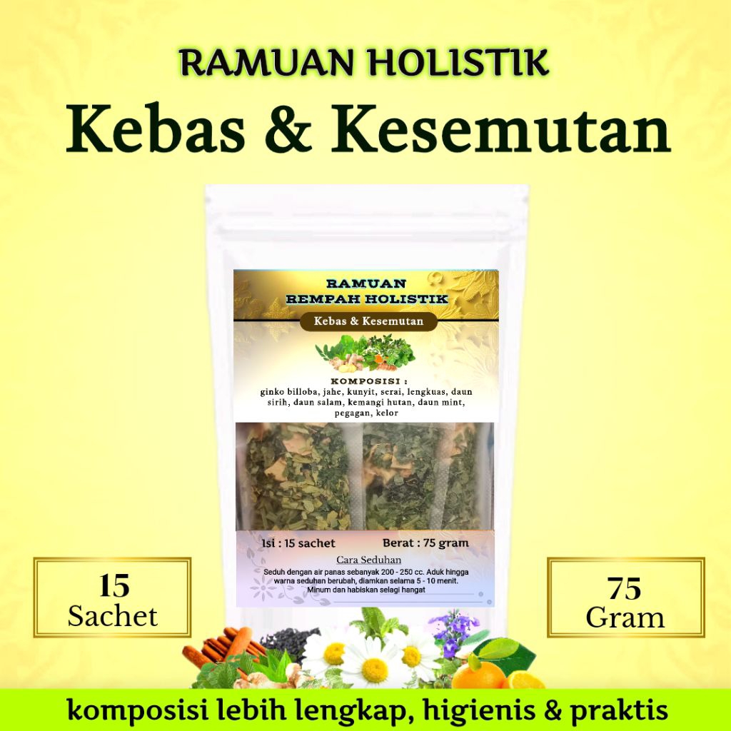 

Ramuan Holistik KEBAS KESEMUTAN | Teh jahe, kunyit, serai, ginko billoba, pegagan, lengkuas, salam dll | 20 tea bag | REMPAH JSR KEBAS KESEMUTAN | HERBAL KEBAS KESEMUTAN | JAMU KEBAS KESEMUTAN