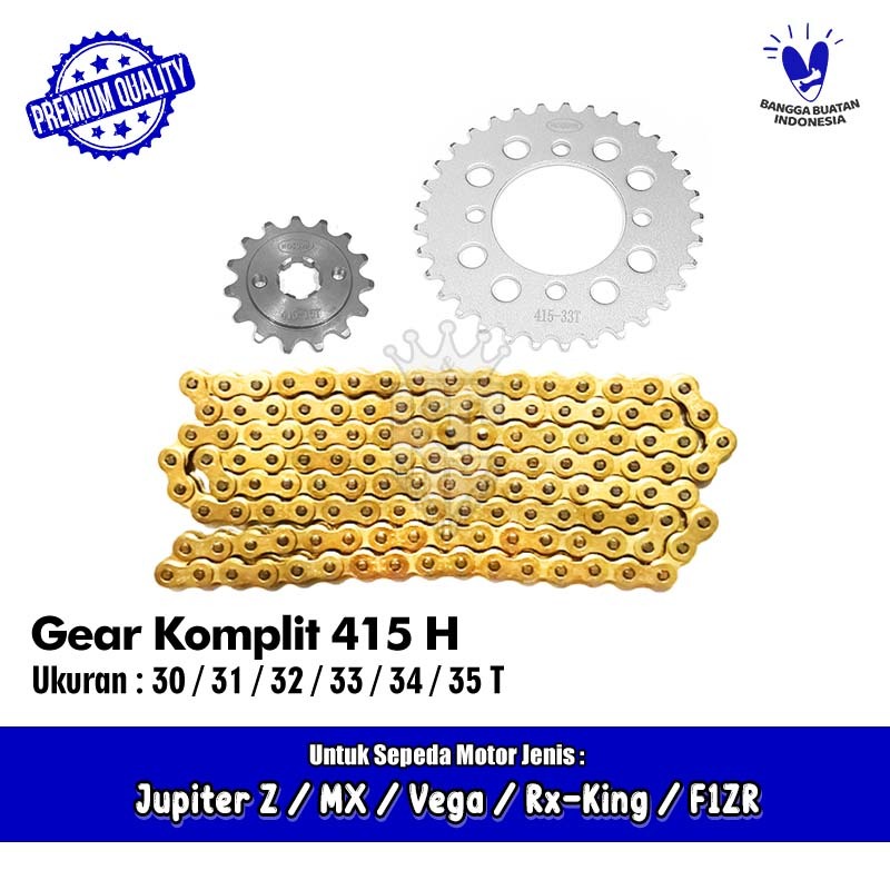 Gear Set 415 + Rantai Gold RXK RX King Jupiter Z MX Vega Force 1 F1ZR 30 31 32 33 34 35 T Grade SSS