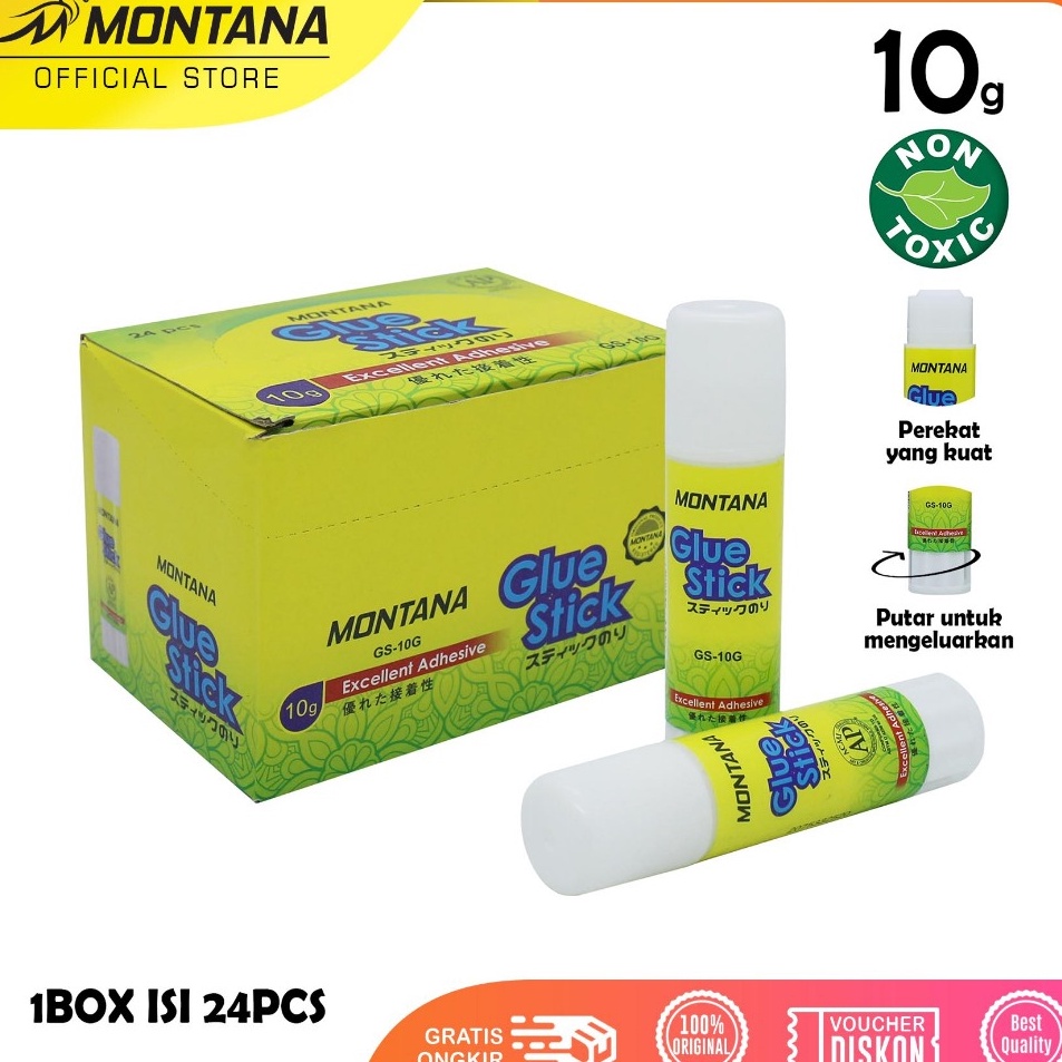 

MONTANA Glue Stick Lem Batang 1g 24 Pcs Strong Adhesive Perekat Serbaguna GS1Box
