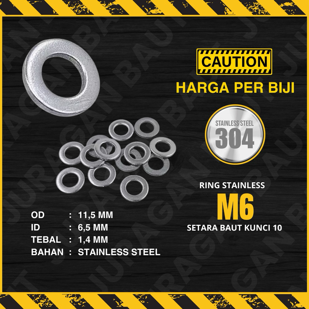 RING STAINLESS M6 || SETARA BAUT KUNCI 10 LEBAR 12 mm