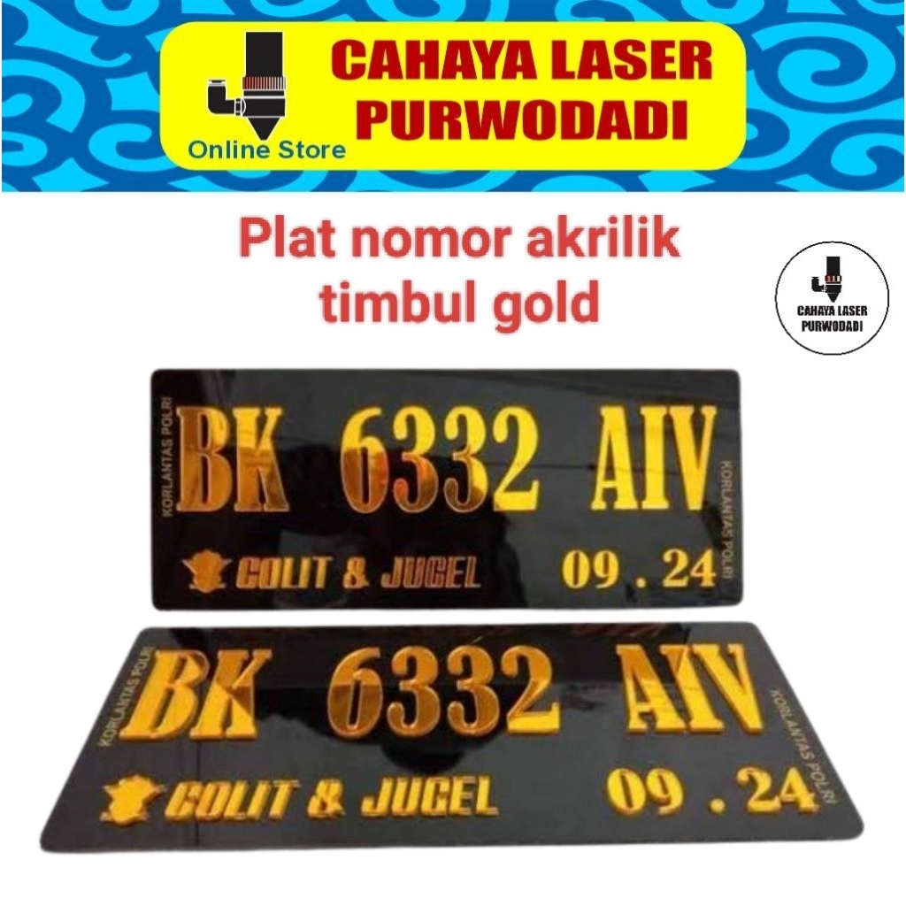 Plat motor timbul gold / plat motor akrilik gold / plat nomor emas / plat kendaraan timbull