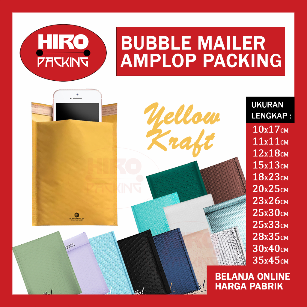 

Amplop bubble mailer Kuning Kraft Kantong Polybubble Bungkus Packing Envelope Polymailer Olshop Polos Ukuran 11x11 11x19 12x18 15x20 16x22 18x23
