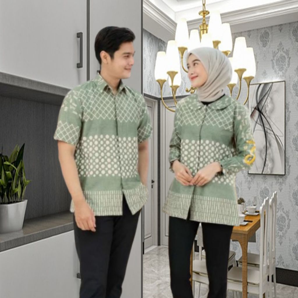 Set Baju Batik Tunik Couple Hem Pria Lengan Pendek