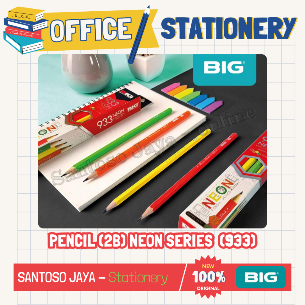 

Pensil Kayu 2B BIG Edisi Neon - Neon Pencil Series 2B Extra Dark BIG - 933 Series
