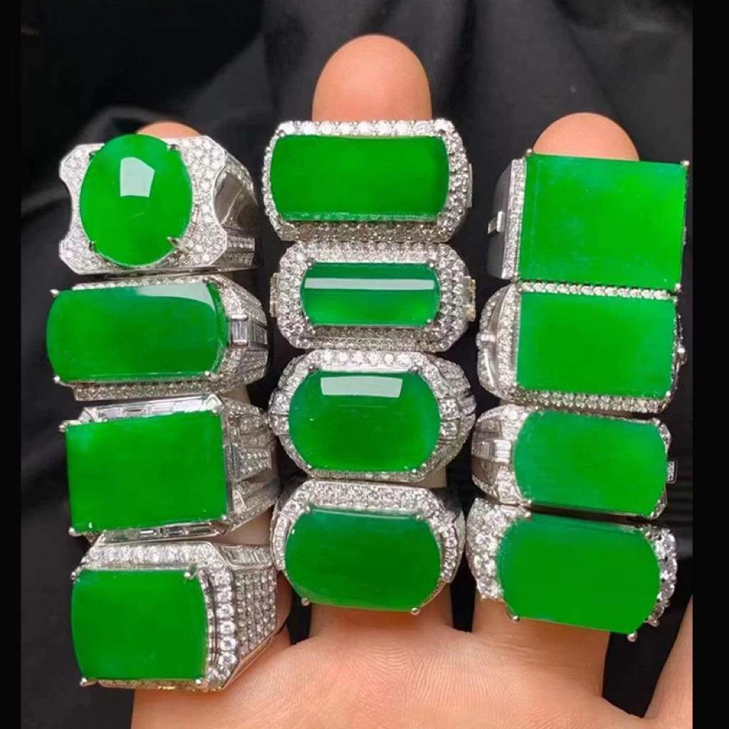 [100% Giok/Jadeite Asli]  - ( ADJUSTABLE ) - GIOK JADE - Cincin Unisex WhiteGold Rings