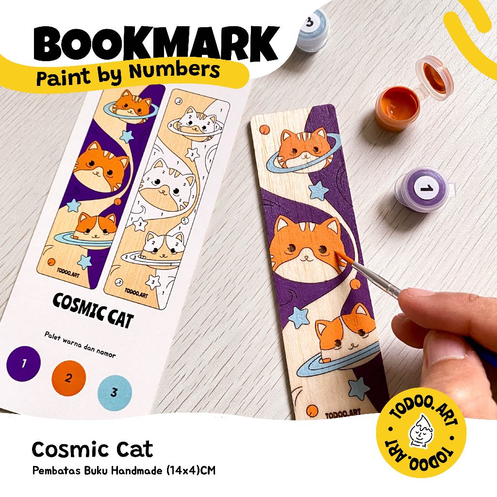 

[Todoo.art] Wooden Bookmark Paint by Numbers | Dua Sisi Pembatas Buku Kayu - Cosmic Cat
