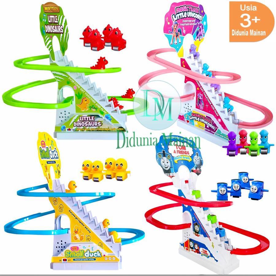 Mainan Edukasi Anak Bayi Tangga Seluncur Musik Lampu Small Track Seluncuran Bebek Dino Doraemon Musi