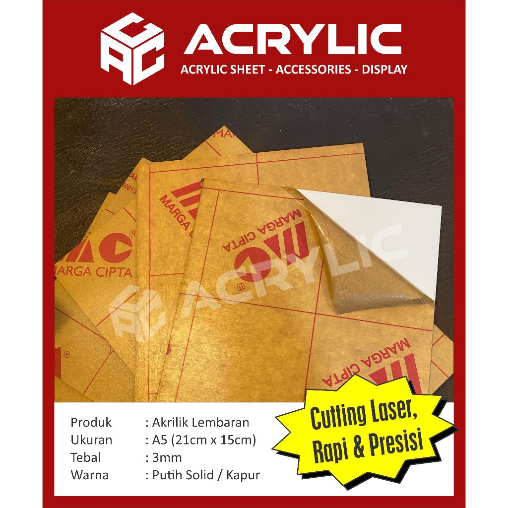 

Akrilik Lembaran 3mm A5 uk. A5 Putih Solid / 21cm x 15cm