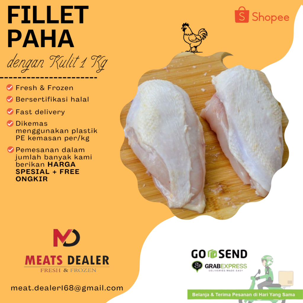 

Fillet Paha Ayam dengan Kulit / Boneless Leg Skin On ( 1 Kg )