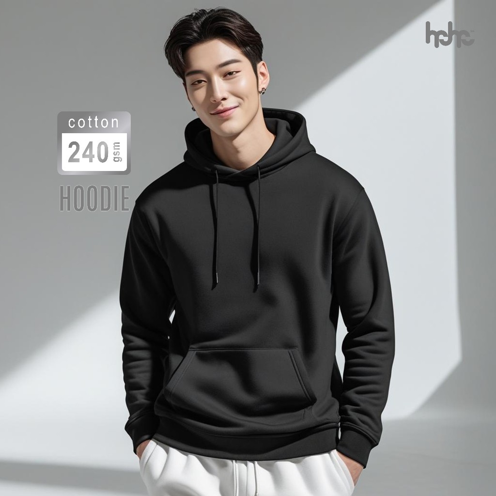 HEHE Hoodie Hitam Polos | Hoodie Jumper | Hoodie Wanita Korean Style Cotton Flece HHD01
