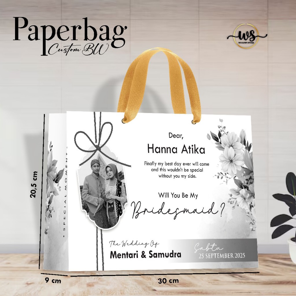 

PAPER BAG BRIDESMAID HITAM PUTIH - PAPER BAG BRIDESMAID CUSTOM FREE FOTO BAHAN BRIEF CARD (BBC BW)