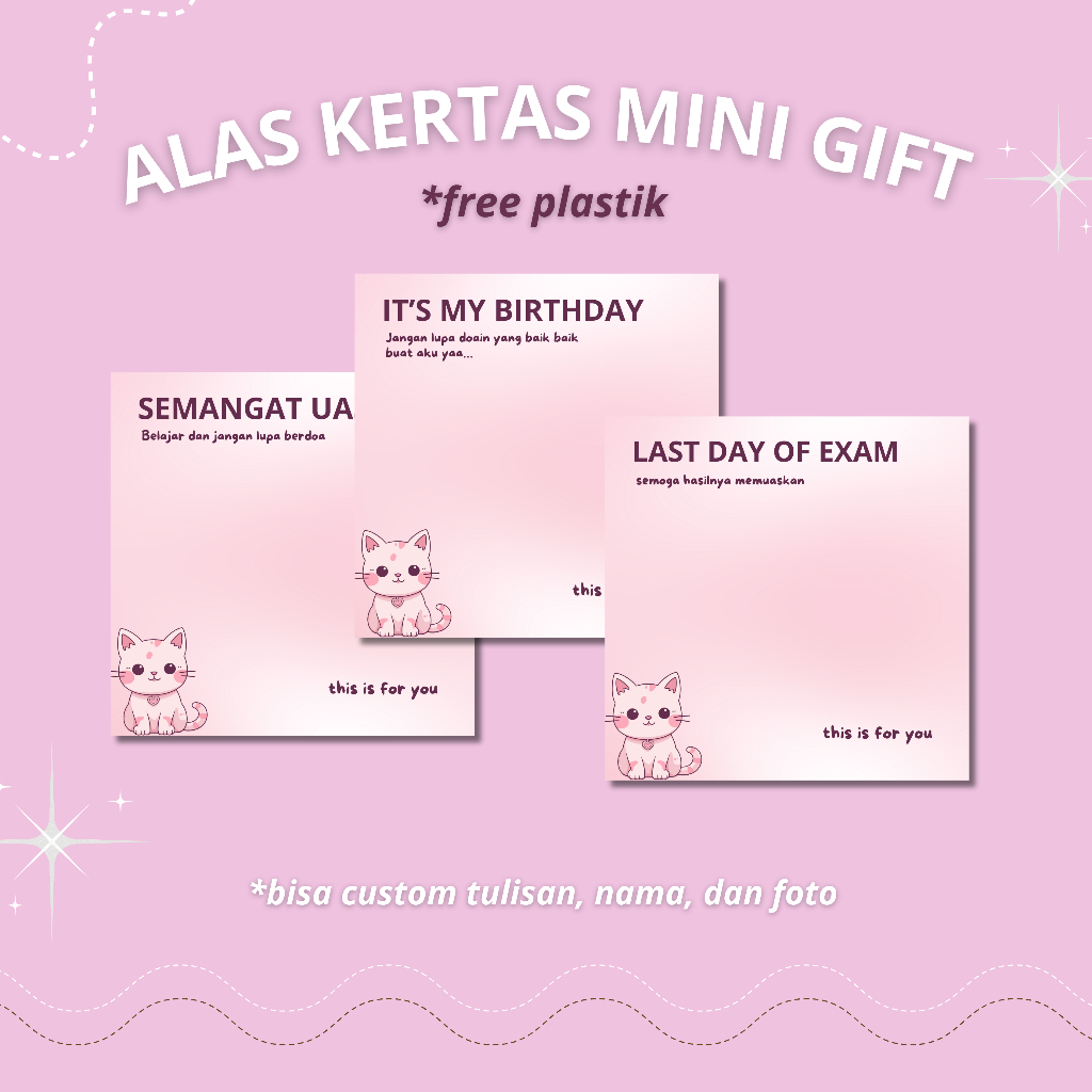 

Alas kertas mini gift | bisa custom tulisan | mini snack l kucing pink