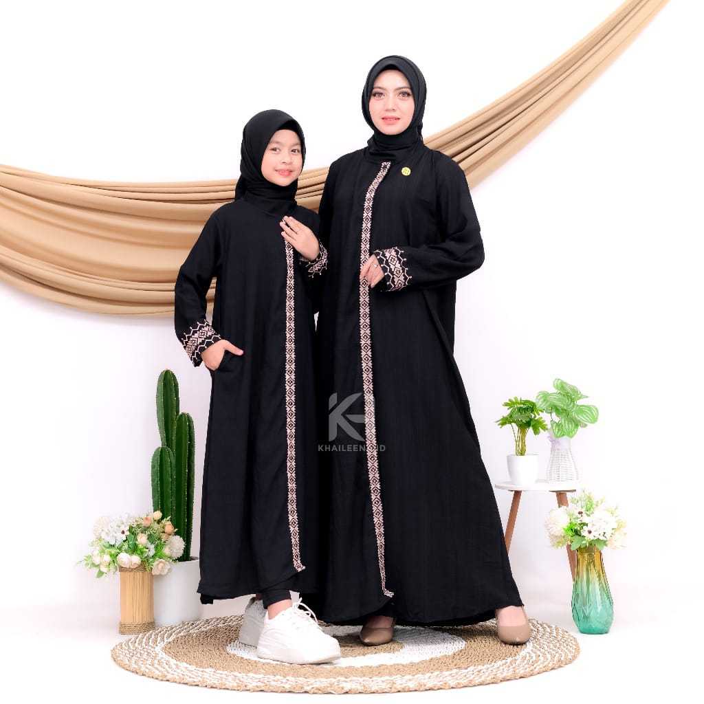Abaya Santri Anak / ibu Madina Bordir Gamis Arab Hitam Abaya Hitam Turkey Bordir Terbaru 2025 / 2026