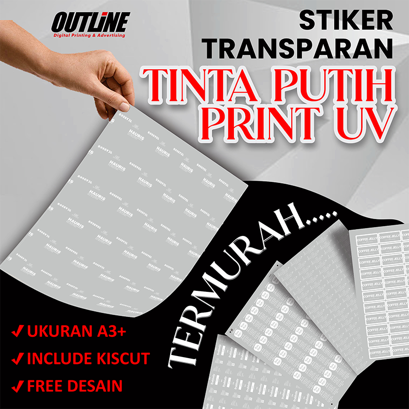 

Cetak Stiker Transparant A3+ White Ink / Print Stiker Label Transparan Tinta Putih