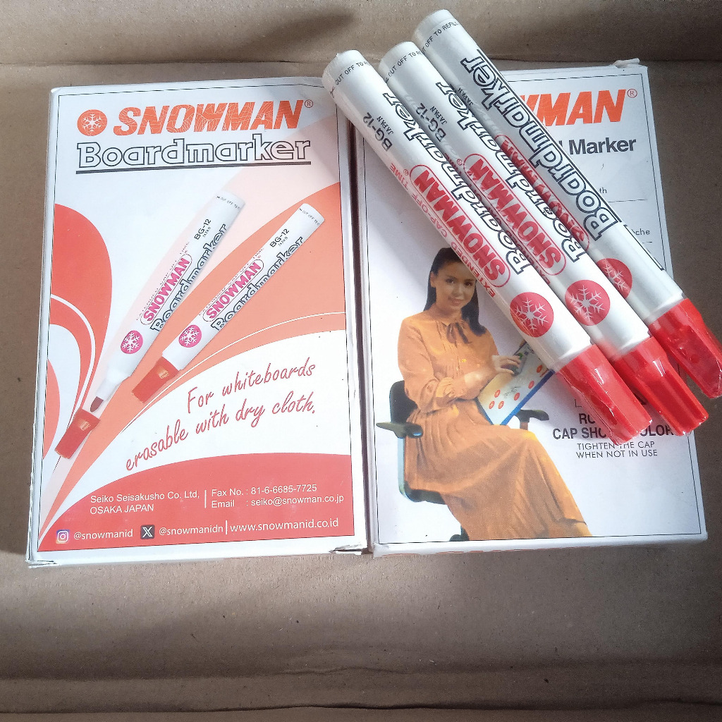 

BISA INSTANT / COD Spidol Snowman Merah White Board Marker Red BG-12 1 Dozen Termurah Gratis Ongkir di Shopee