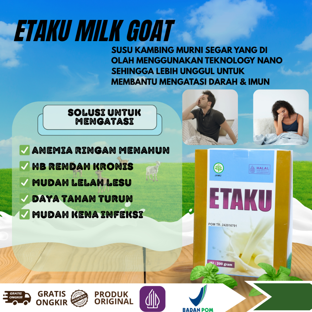 

Etaku Susu Kambing Etawa Bantu Anemia, HB Rendah, Lelah, Turun Imun, Daya Tahan Tubuh, Gampang Sakit