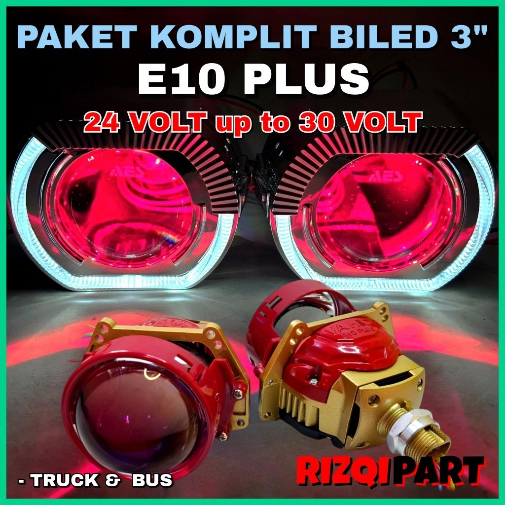 24 Volt Vahid Biled projie E10 plus paket komplit hemat | led projector 3 inch purple lens sepasang 