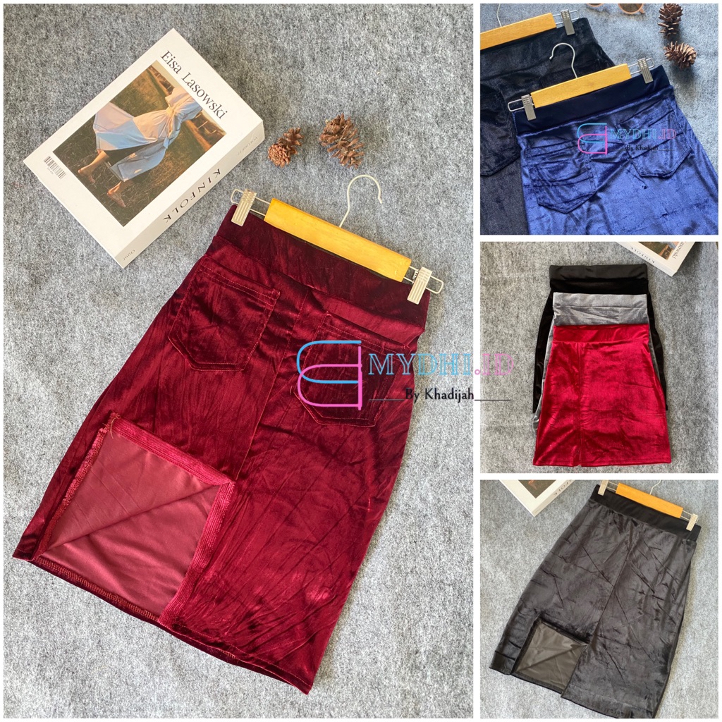 Mydhiid - Rok Span Beludru Velvet Mini skirt Korea belah Belakang