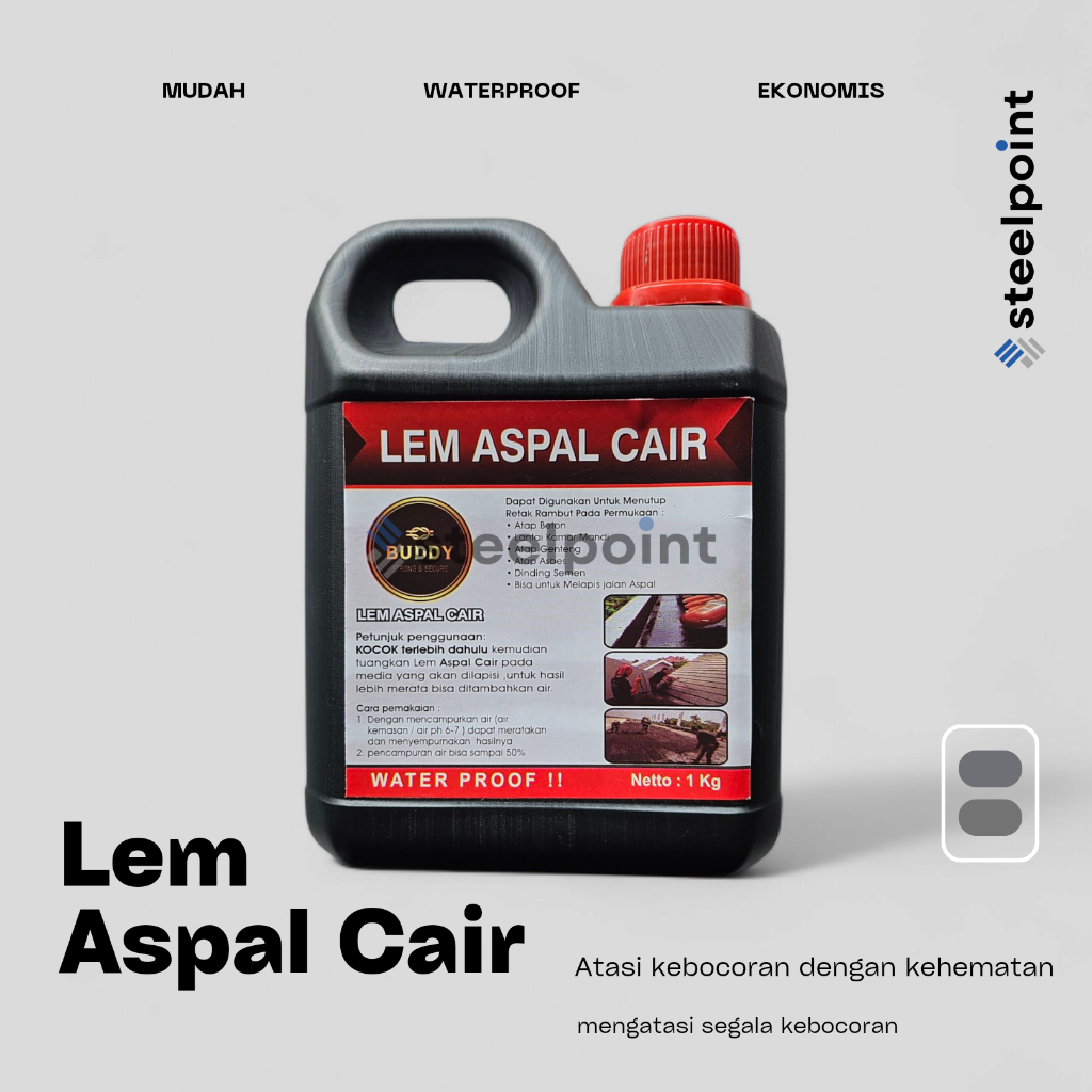 Lem Aspal Cair | Untuk Dak Beton 1 Kg | Buddy