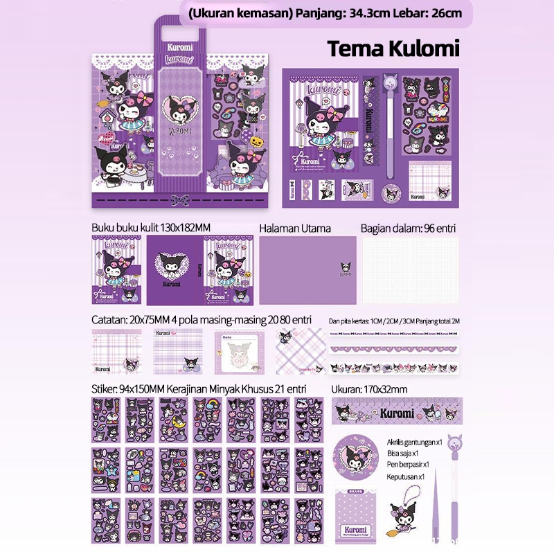 

D3W! 9 in 1 Kotak Hadiah Set Alat Tulis Sanrio Kuromi untuk Anak Perempuan Sekolah