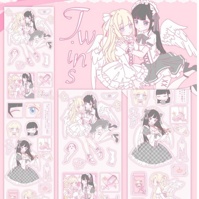 

[35cm] Twin Pink Angels Pastel Share Sticker Roll - Stiker Deco Journaling Kawaii Cute Bujo