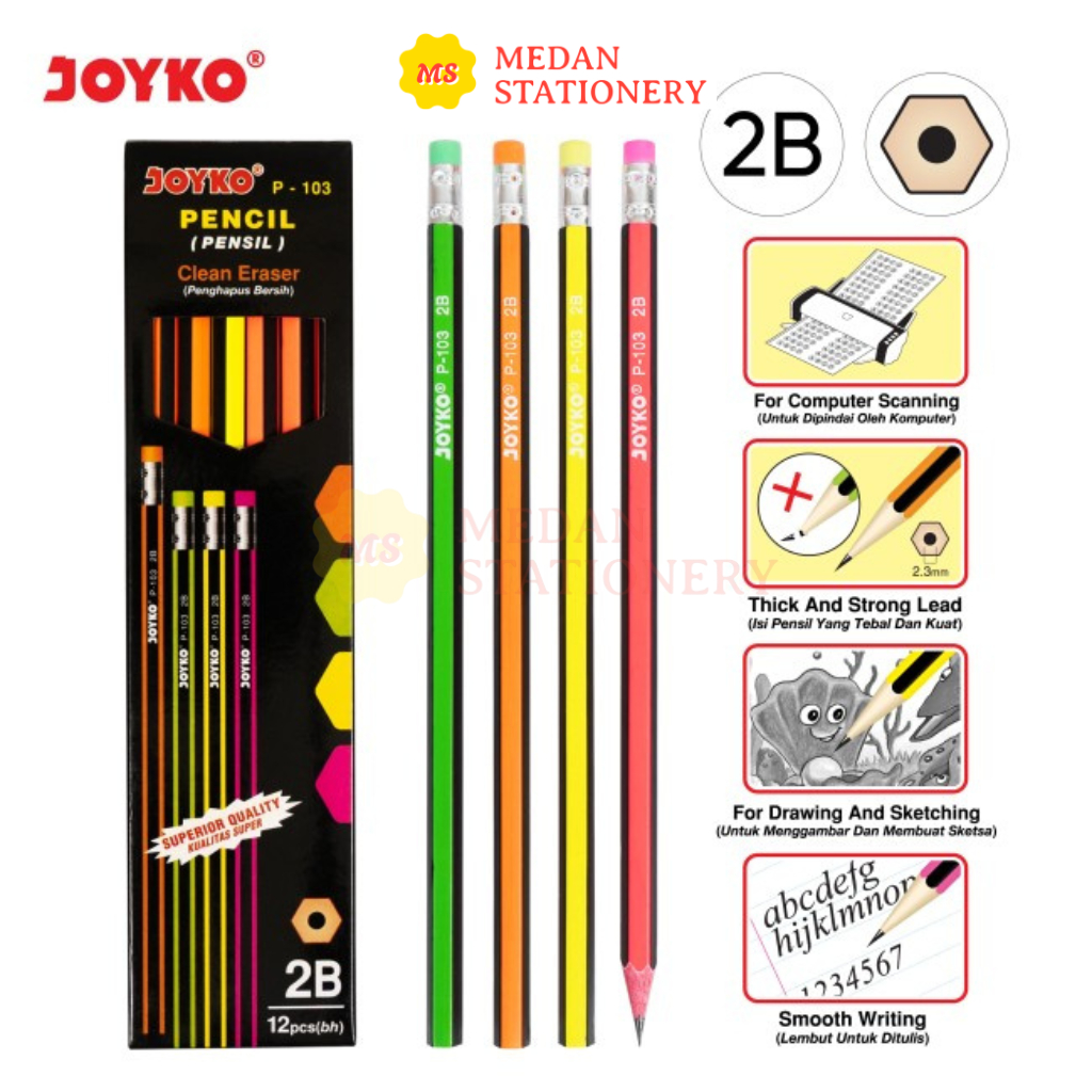 

PENSIL JOYKO 2B + PENGHAPUS P-103 1PACK 12PCS PENCIL
