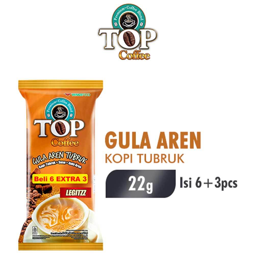 

Top Coffee Kopi Susu Gula Aren Tubruk 3 In 1 Pack 27 gr isi 6 + 3
