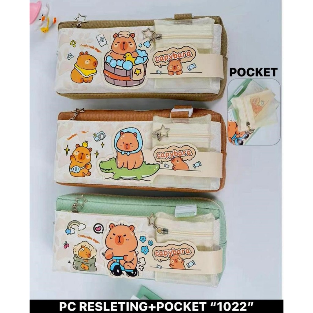 

[ PCS ] Kotak Pensil Capybara Resleting + Pocket / Tepak Pensil Kain Capybara / Kepibara Lucu 1022